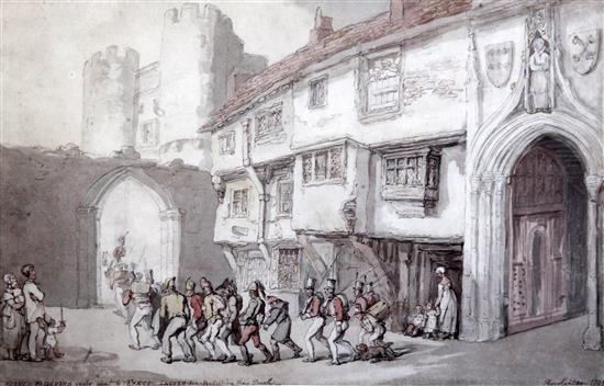 Thomas Rowlandson (1756-1827) French prisoners under escort to York Castle for forfeiting their parole 10.5 x 16in. Provenance: Chris